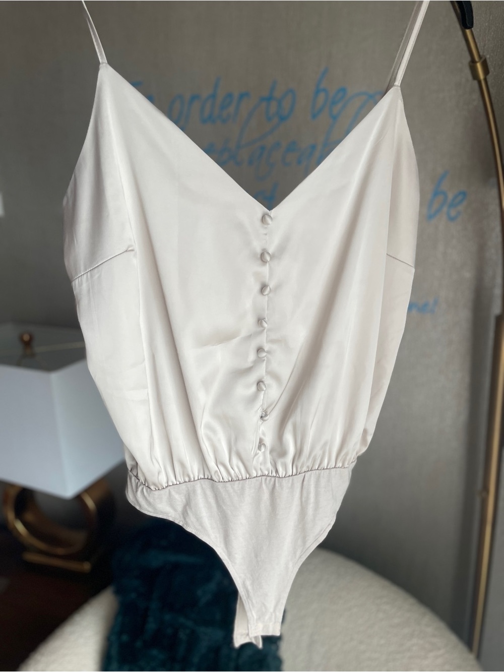 Lulus Size Champagne Satin Button-Front Sleeveless Bodysuit - Picture 5 of 9